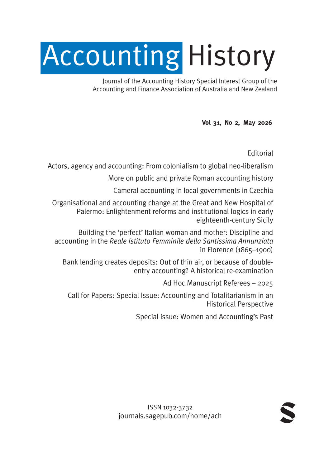 Accounting History journal cover