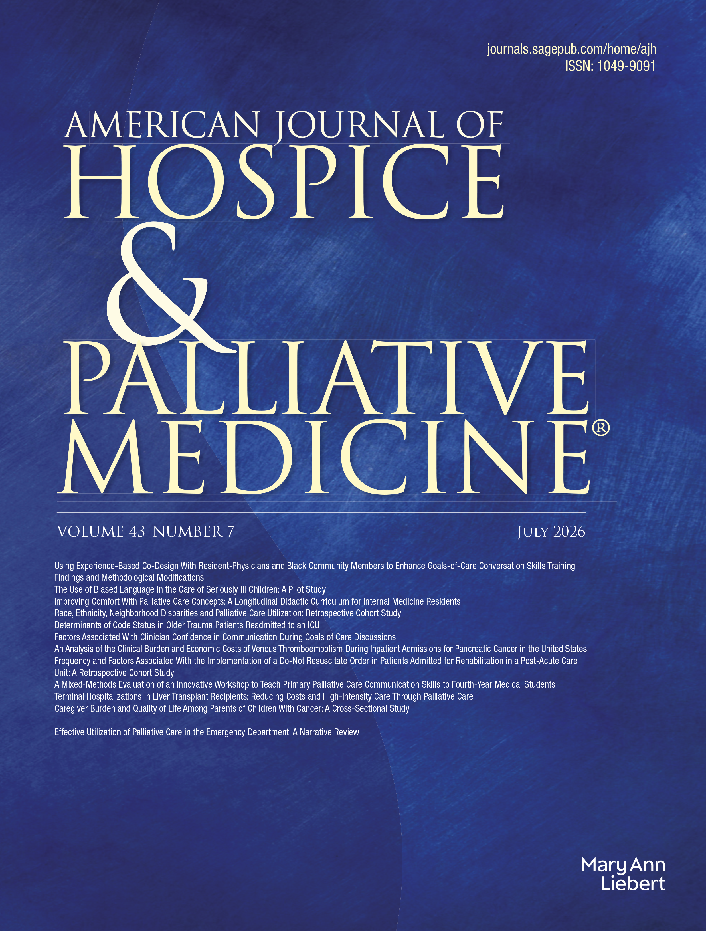 American Journal of Hospice and Palliative Medicine® journal cover