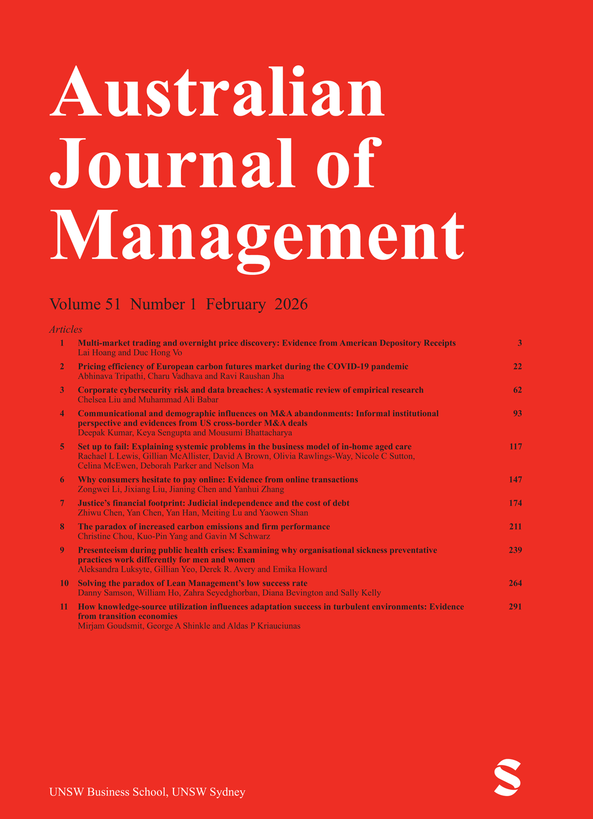 Australian Journal of Management journal cover