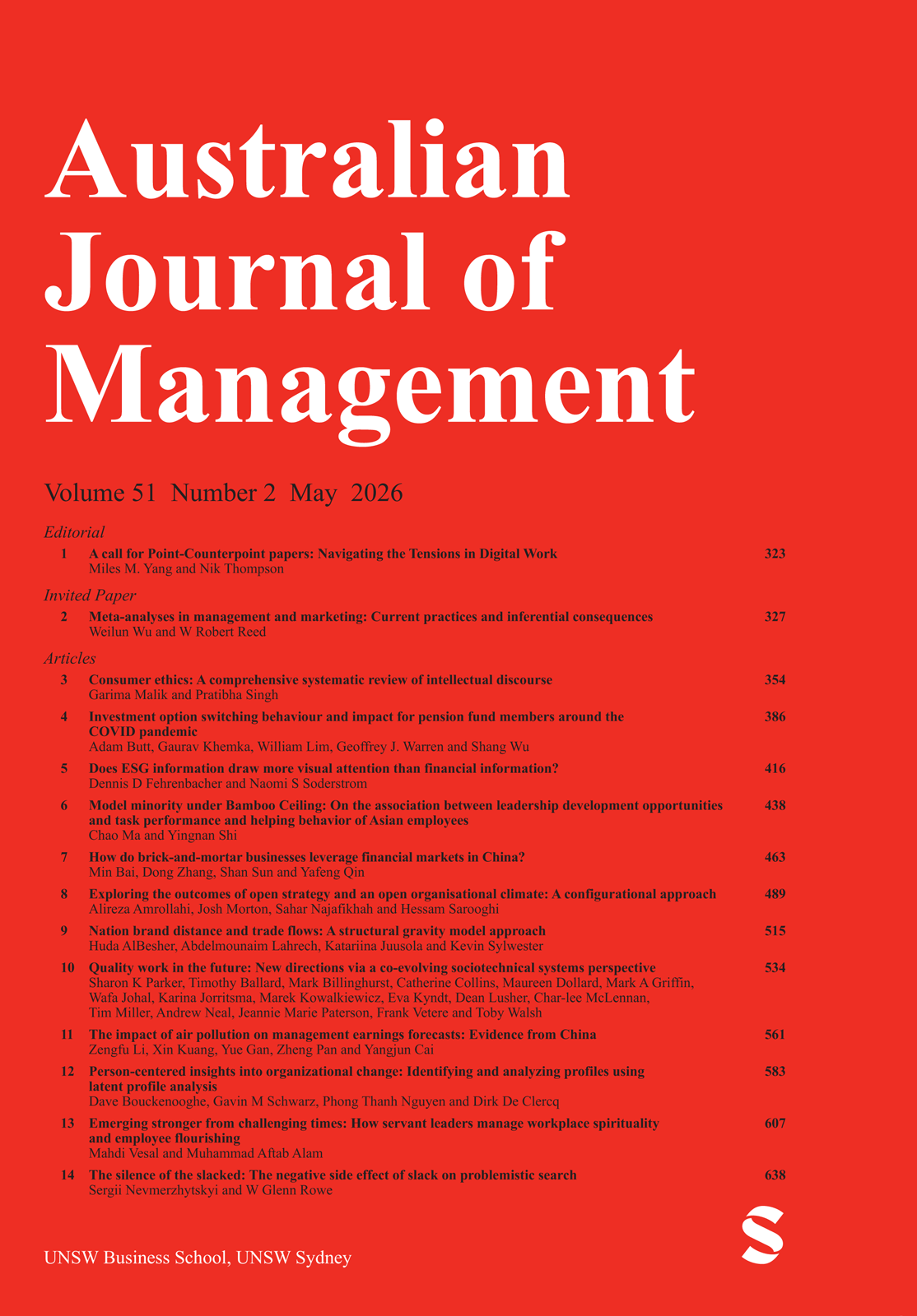 Australian Journal of Management journal cover