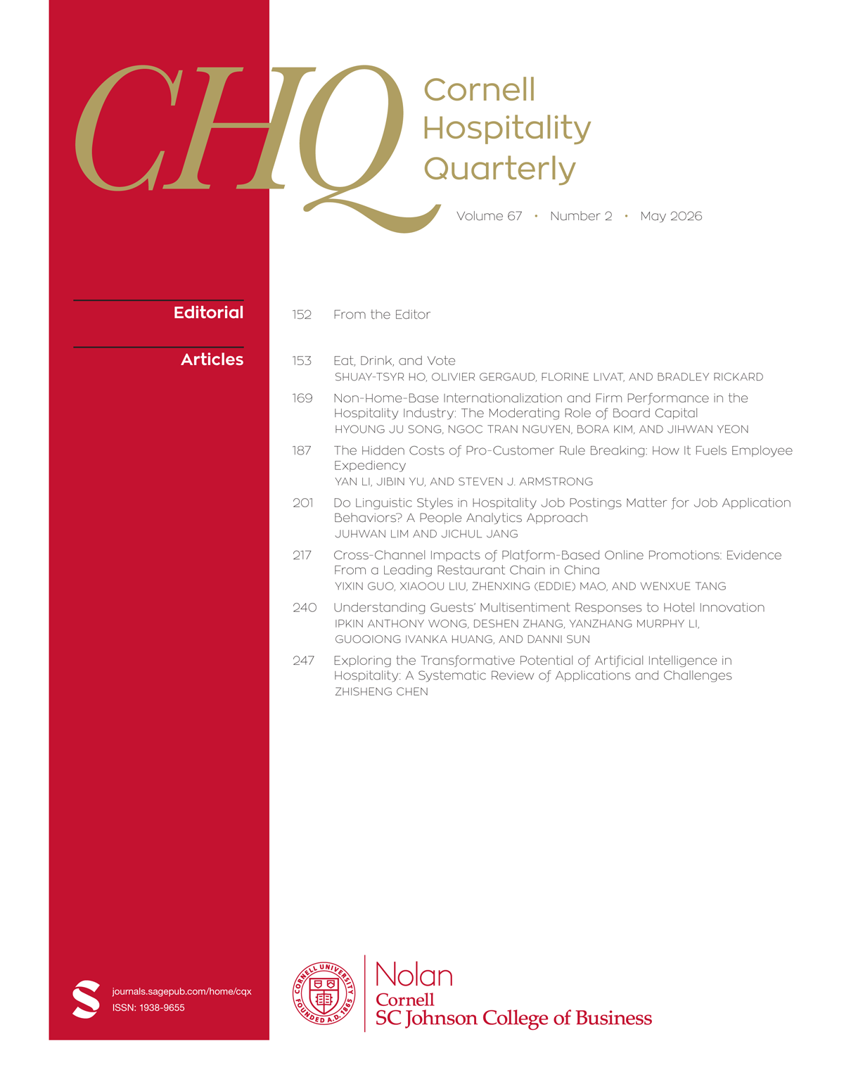 Cornell Hospitality Quarterly journal cover