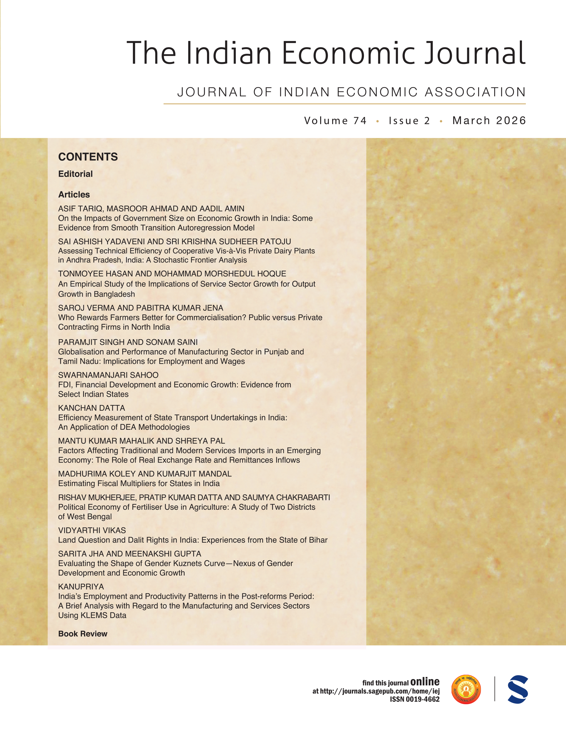 The Indian Economic Journal journal cover