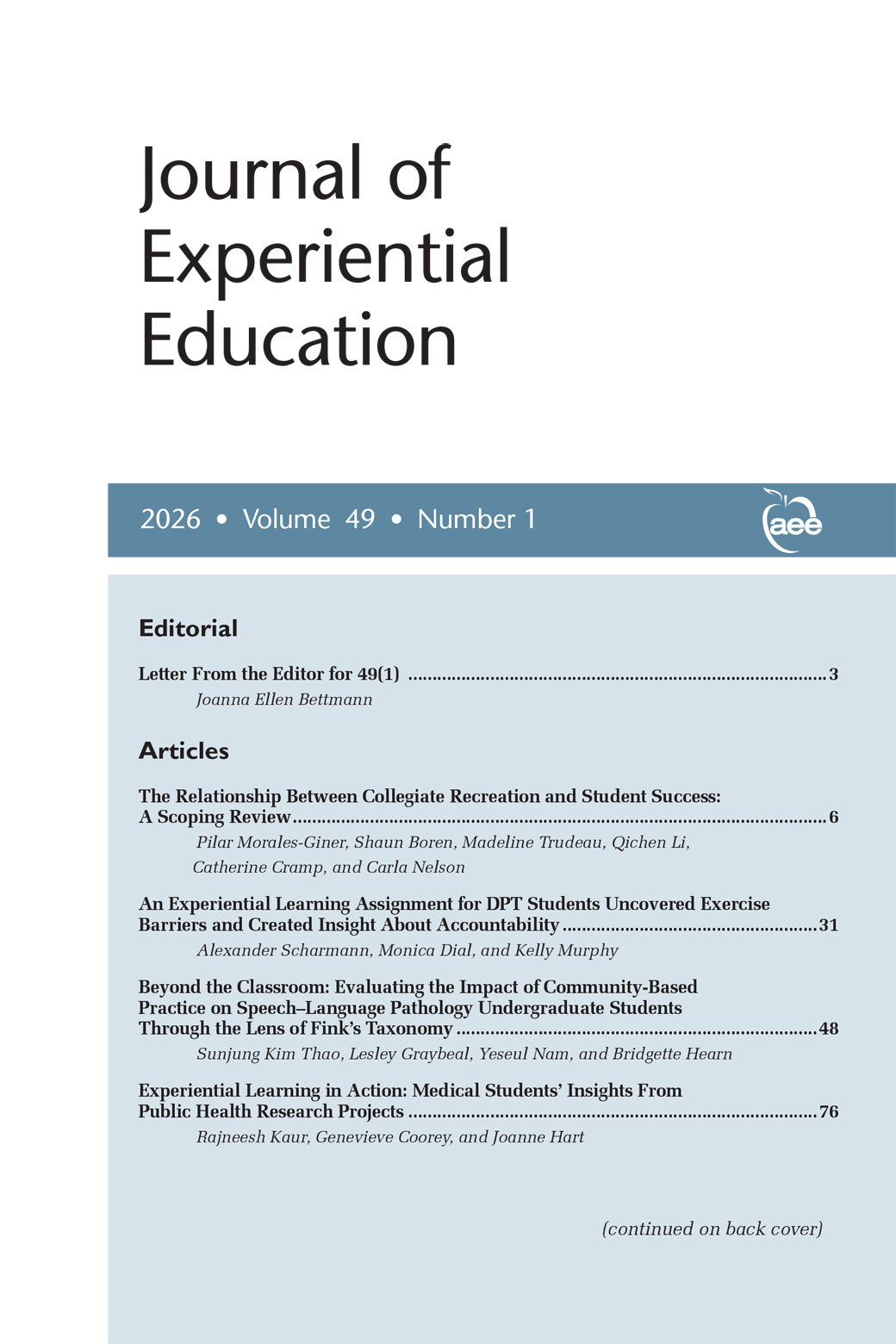 Journal of Experiential Education journal cover