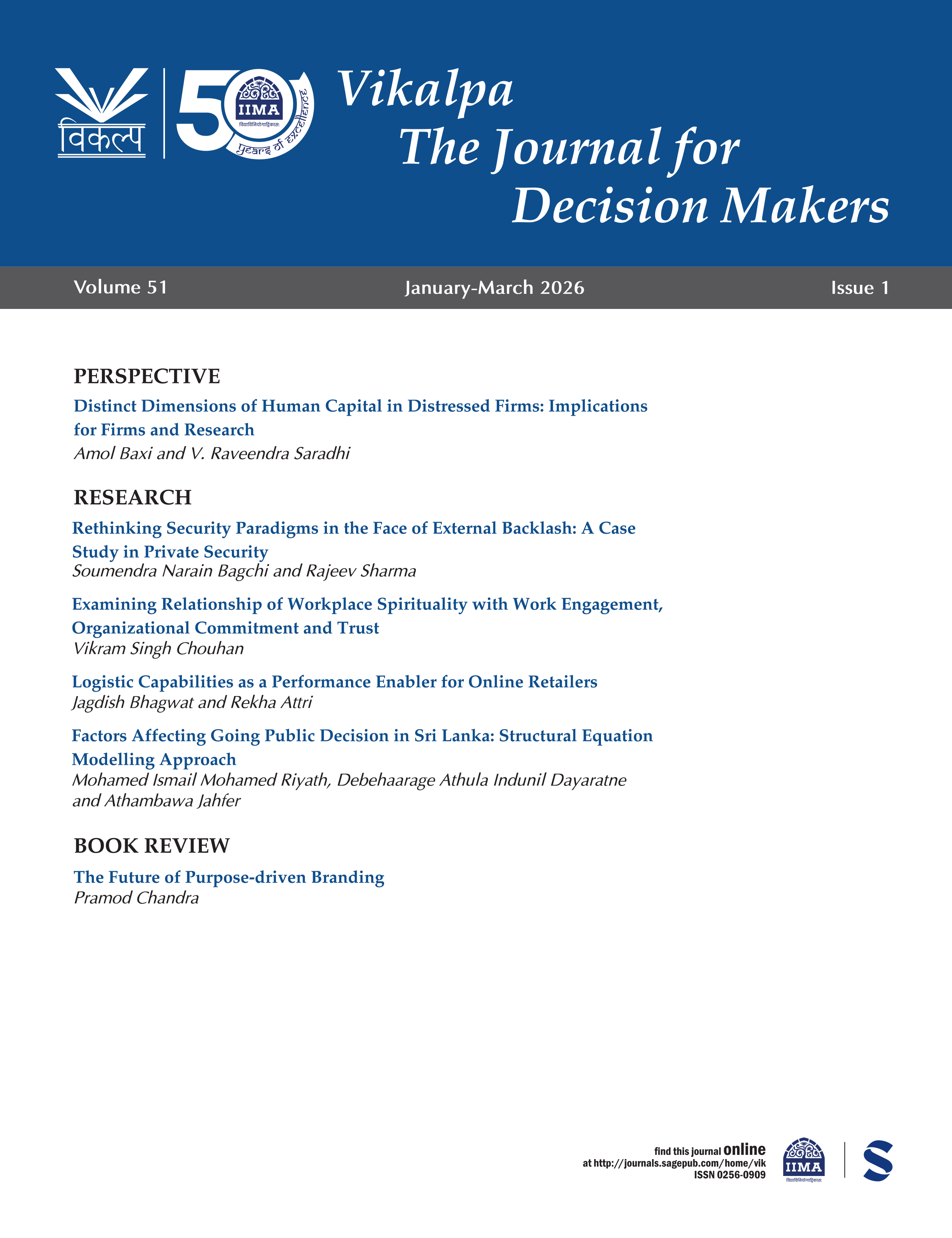 Vikalpa: The Journal for Decision Makers journal cover